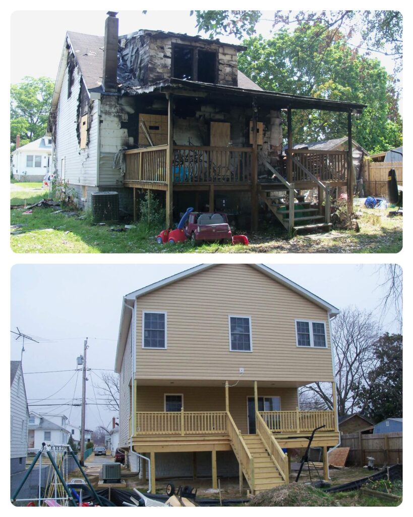 before and after of a house damaged by fire